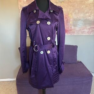 bebe Purple Double-Breasted‎ Trench Coat Size Large